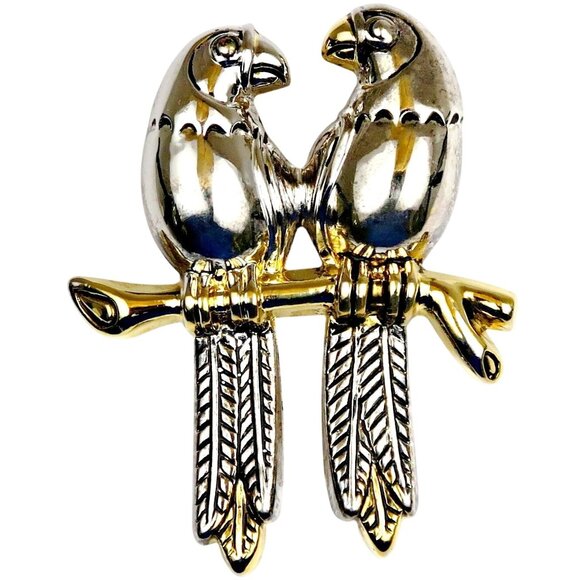 Best Jewelry Mfg. Co. Jewelry - Vintage Lovebirds Brooch Signed Best – Silver Gold Tone Mid-Century Bird Pin